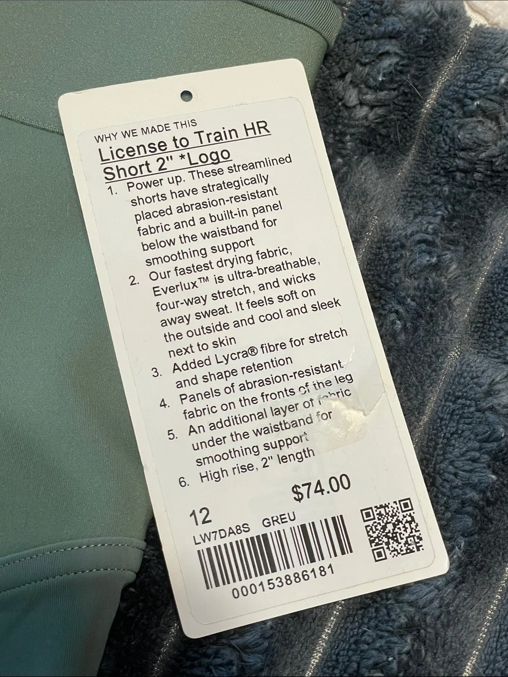 Lululemon NWT License to Train HR 2” Logo Shorts Womens Size 12 Grey Eucalyptus - Picture 10 of 10